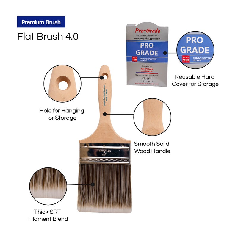 Pro-Grade 12PK 4 inch Flat BrushPremium Wall/Trim House Paint Brush Set Great for Professional Painter and Home Owners Painting Brushes for Cabinet Decks Fences Interior Exterior & Commercial Paintbrush. - Image 5